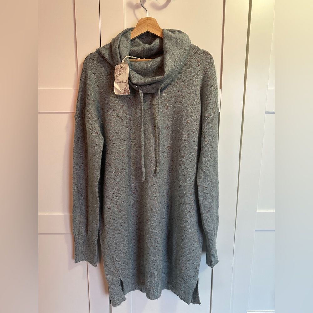 Hem & Thread l Blue Cowl Neck Sweater Dress - Size Large NWT